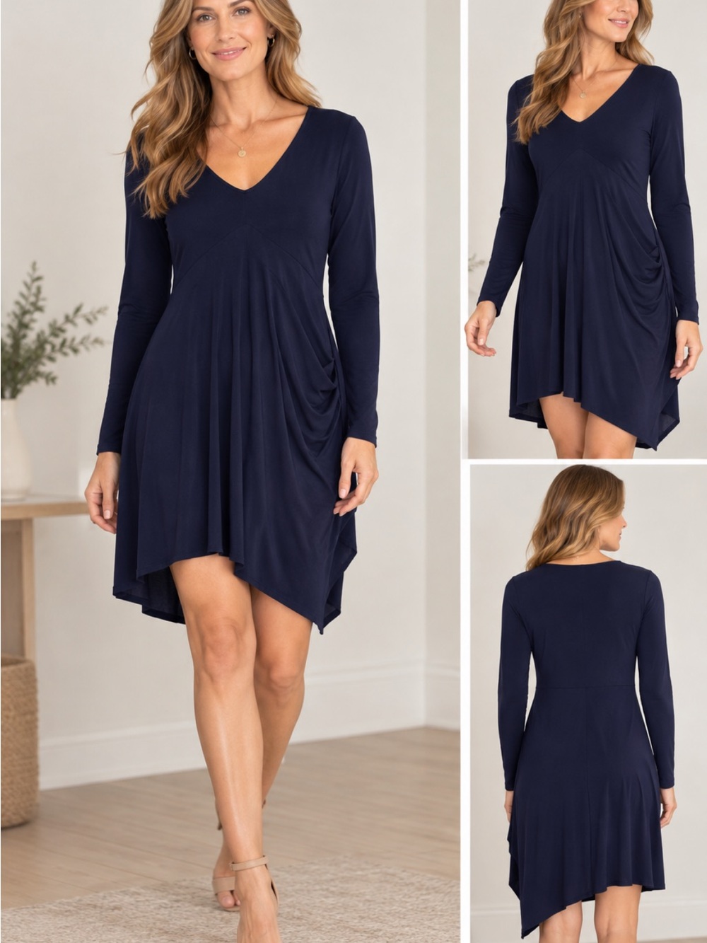 Navy Blue Long Sleeve Mini Dress by Simpli